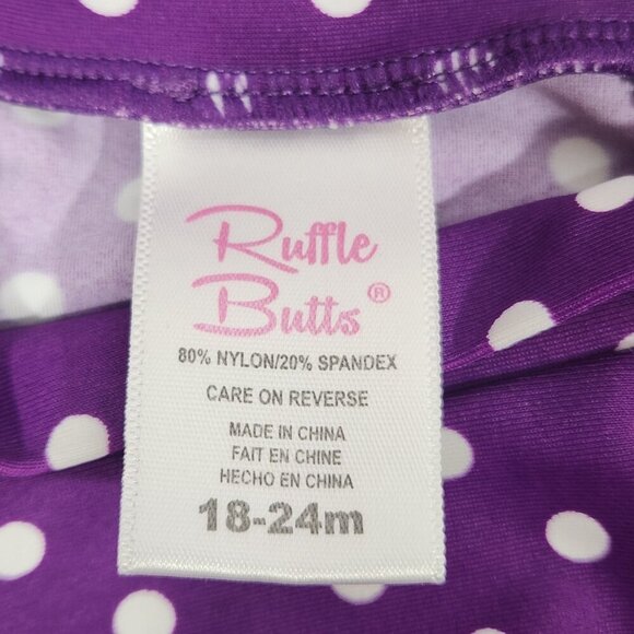 Ruffle Butts Swim Suit Girls 18-24 Months Purple Polka Dots Rash Guard 2 Piece - Picture 3 of 4